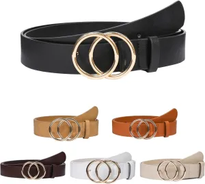 1 & 2 & 3 Pack Women Belts Faux Leather for Jeans Fashion Belt with Gold Buckle Ladies Dress Belt