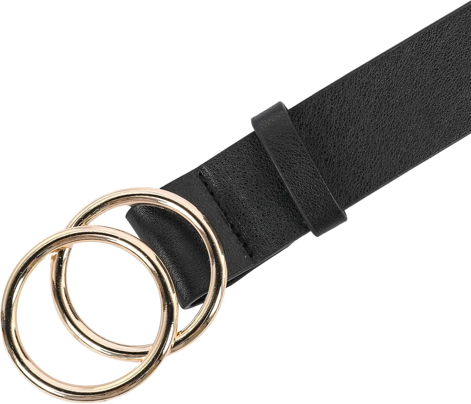1 & 2 & 3 Pack Women Belts Faux Leather for Jeans Fashion Belt with Gold Buckle Ladies Dress Belt