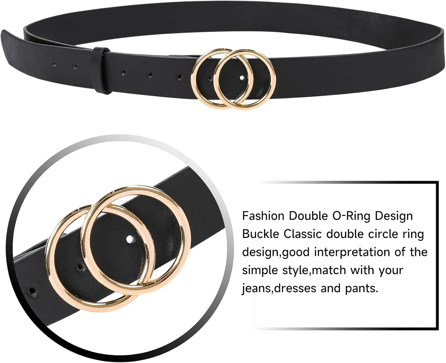 1 & 2 & 3 Pack Women Belts Faux Leather for Jeans Fashion Belt with Gold Buckle Ladies Dress Belt