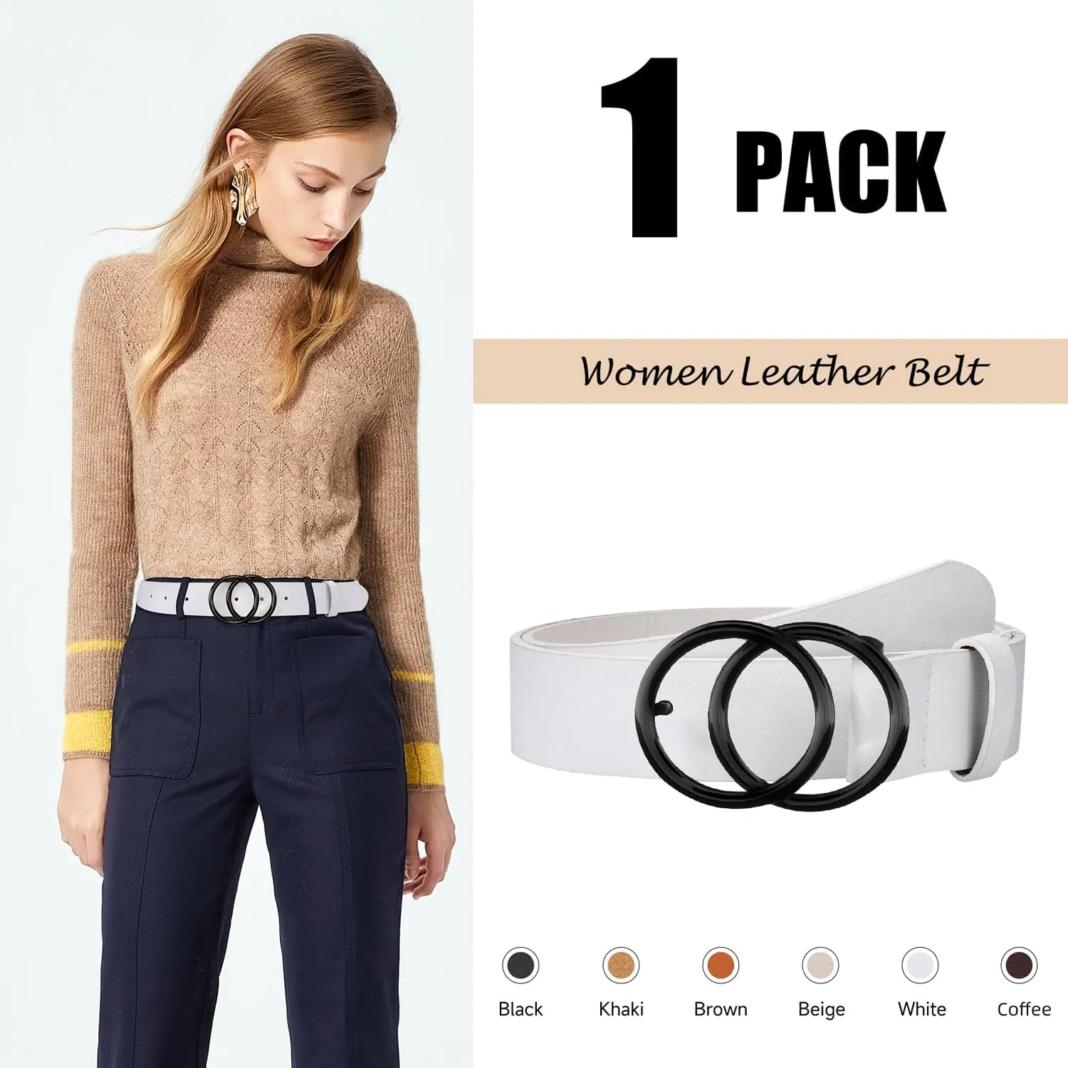 1 & 2 & 3 Pack Women Belts Faux Leather for Jeans Fashion Belt with Gold Buckle Ladies Dress Belt