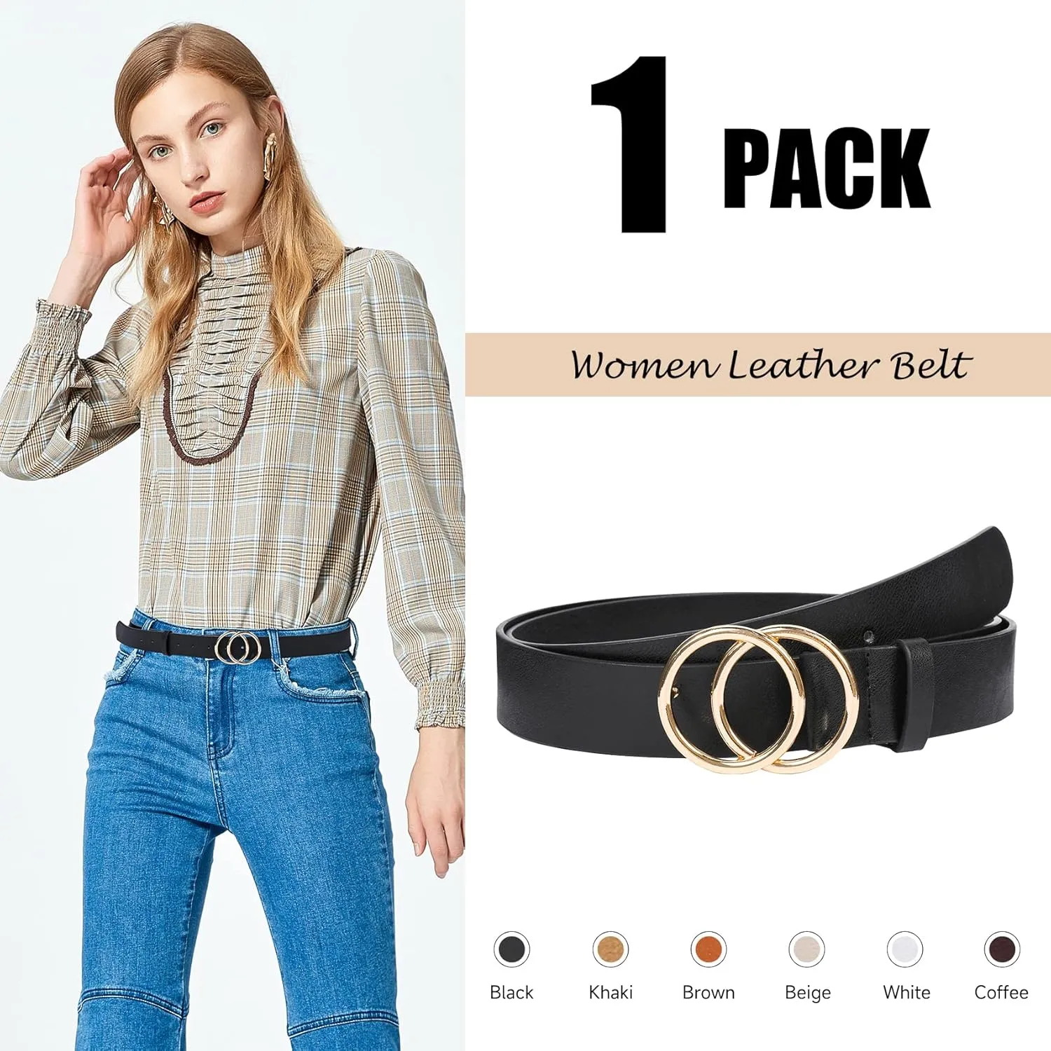 1 & 2 & 3 Pack Women Belts Faux Leather for Jeans Fashion Belt with Gold Buckle Ladies Dress Belt