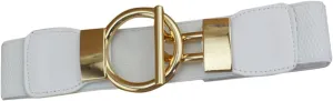 1Pc Women Wide Elastic Waist Cinch Belt with Golden Round Buckle Stretch Waistband for Dresses Trousers and Coats Durable PU and Material Eye Catching Fashion Accessory