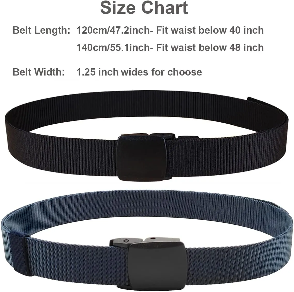 2 Pack/ 3 Pack Military Nylon Belt, 1.25" Wide No Metal Webbing Tactical Web Belt