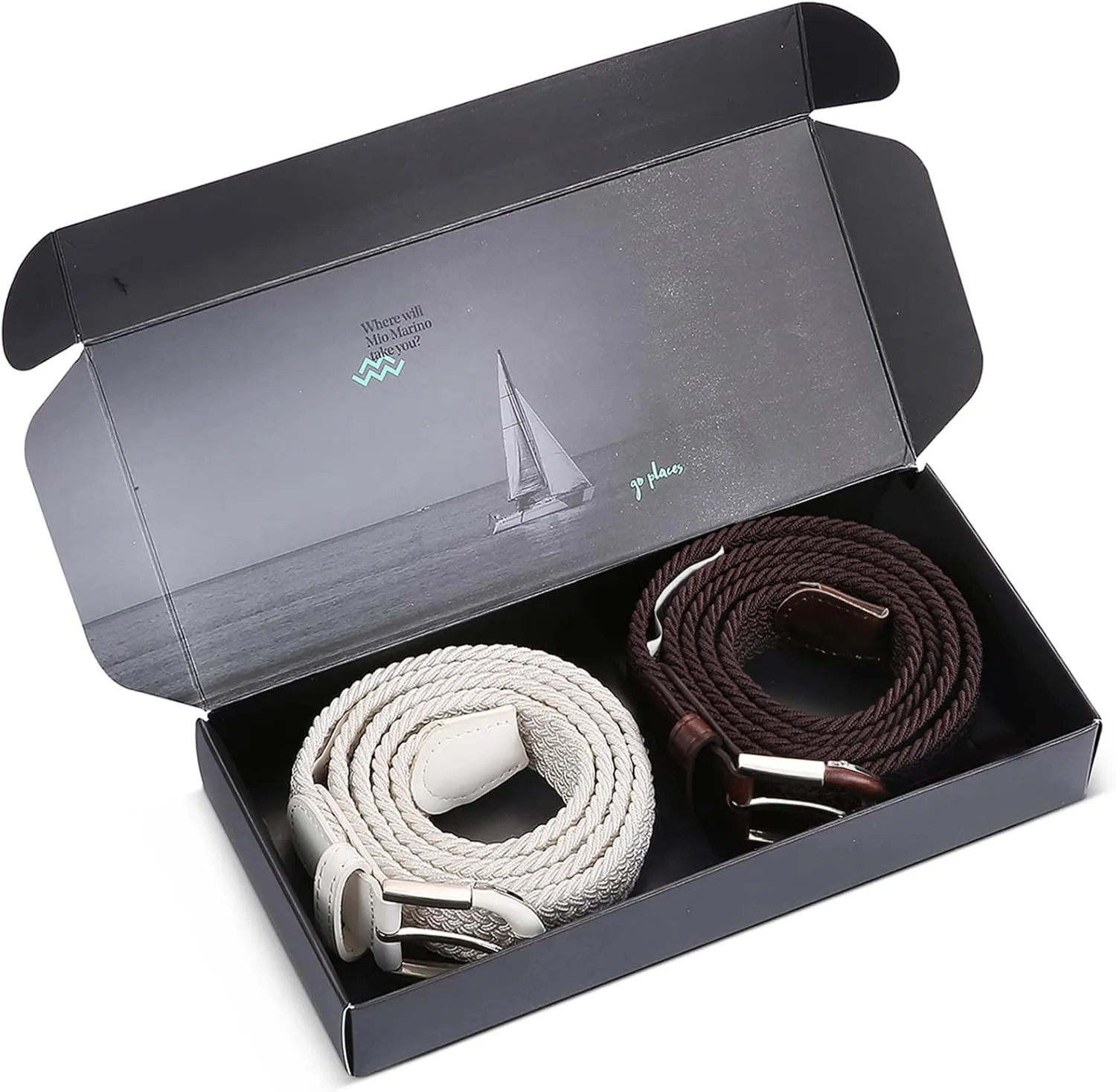 [2 Pack] Mio Marino Stretch Belts for Men - Golf belt & Jean Elastic Belt - Gift Box