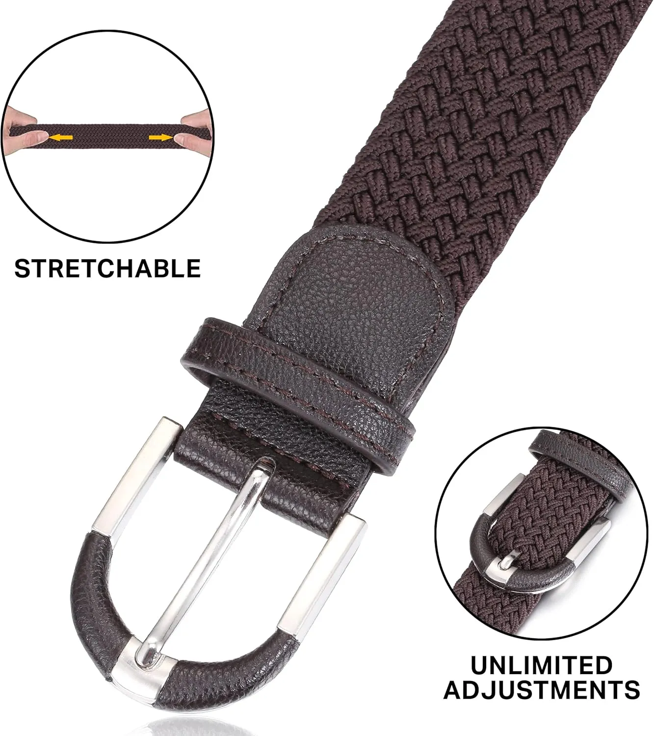 [2 Pack] Mio Marino Stretch Belts for Men - Golf belt & Jean Elastic Belt - Gift Box