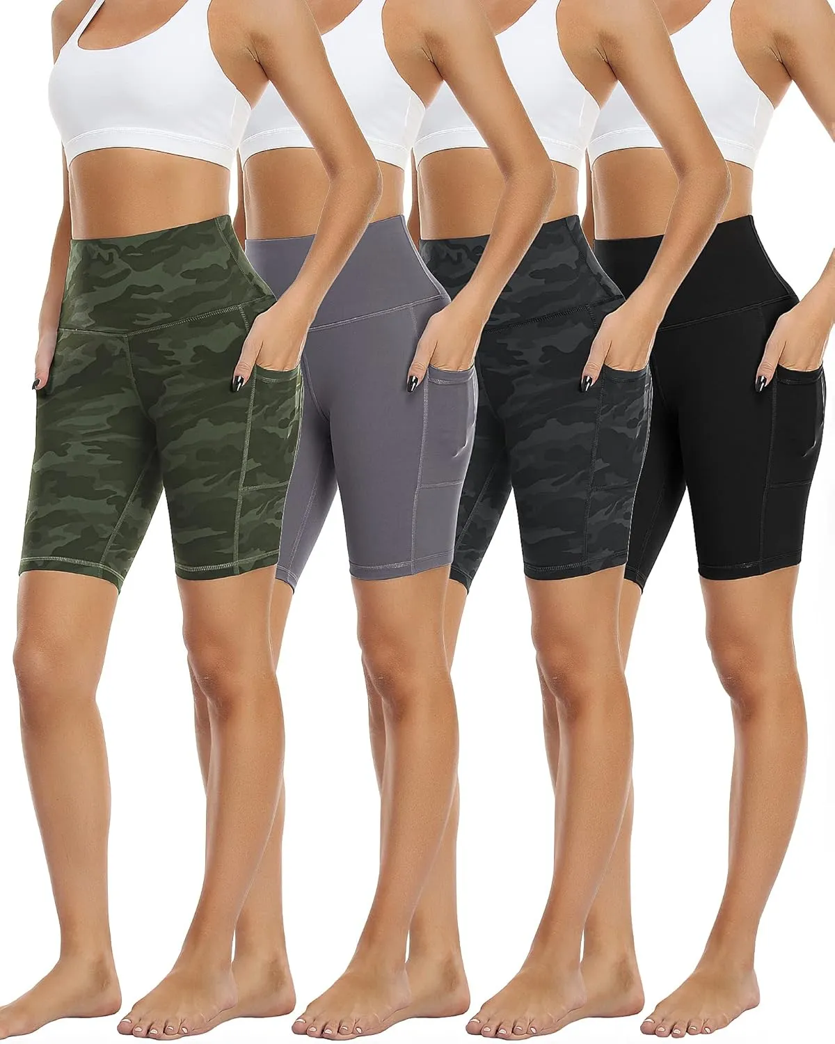 4 Pack Biker Shorts with Pockets for Women High Waist,Womens Athletic Workout Shorts for Summer