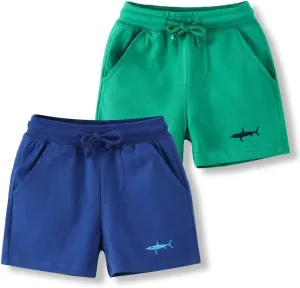 ACESTAR 2 Pack Toddler Boys Summer Shorts with Drawstring - Cotton Baby Casual Pull-On Jogger Shorts Active Sports Shorts