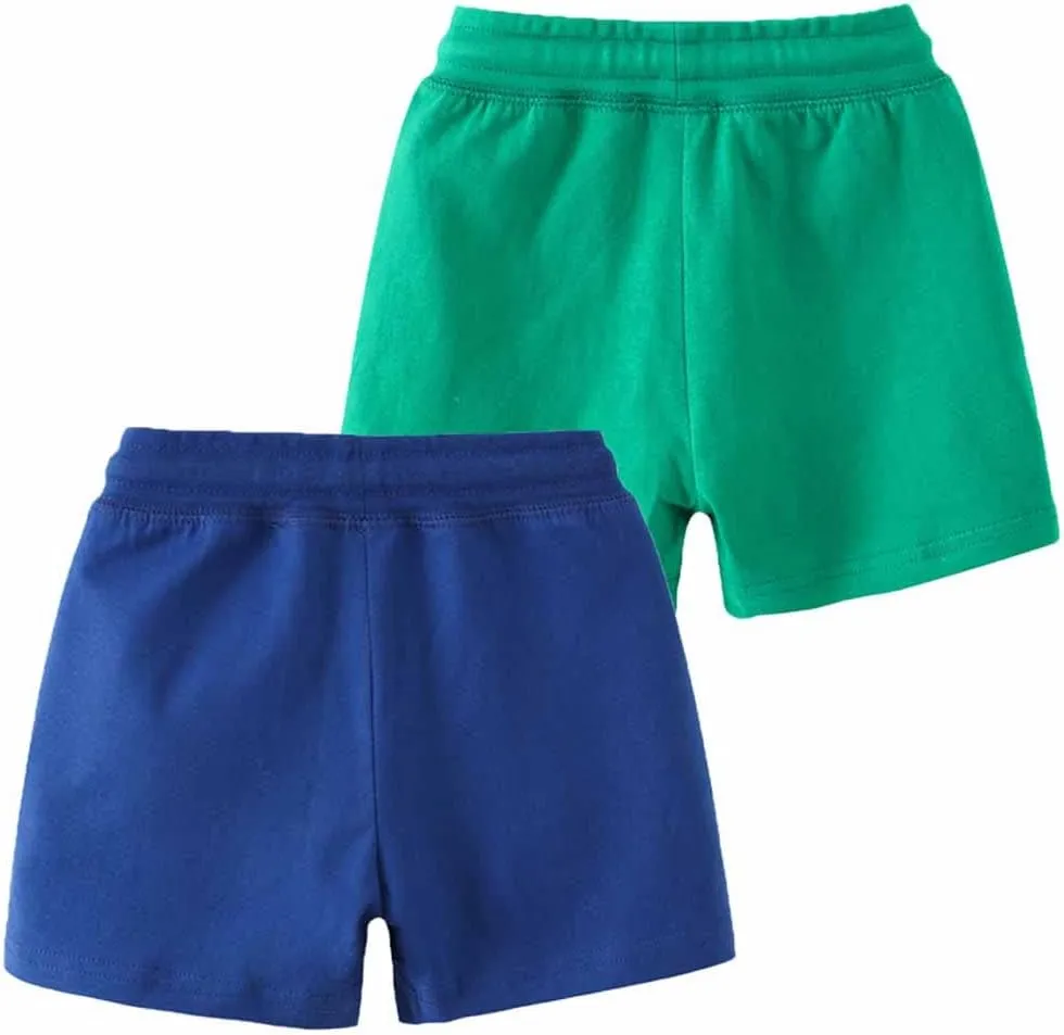 ACESTAR 2 Pack Toddler Boys Summer Shorts with Drawstring - Cotton Baby Casual Pull-On Jogger Shorts Active Sports Shorts