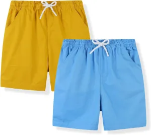 ACESTAR 2 Pack Toddler Boys Summer Shorts with Drawstring - Cotton Baby Casual Pull-On Jogger Shorts Active Sports Shorts