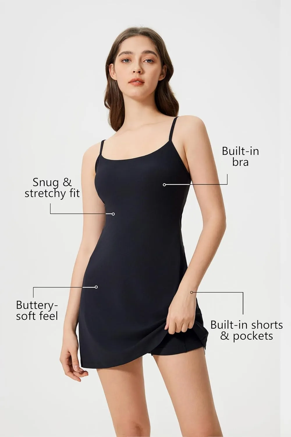 altiland Womens' Cami Strap Tennis Golf Dress with Built in Bra & Shorts, Quick Dry Athletic Workout Dress
