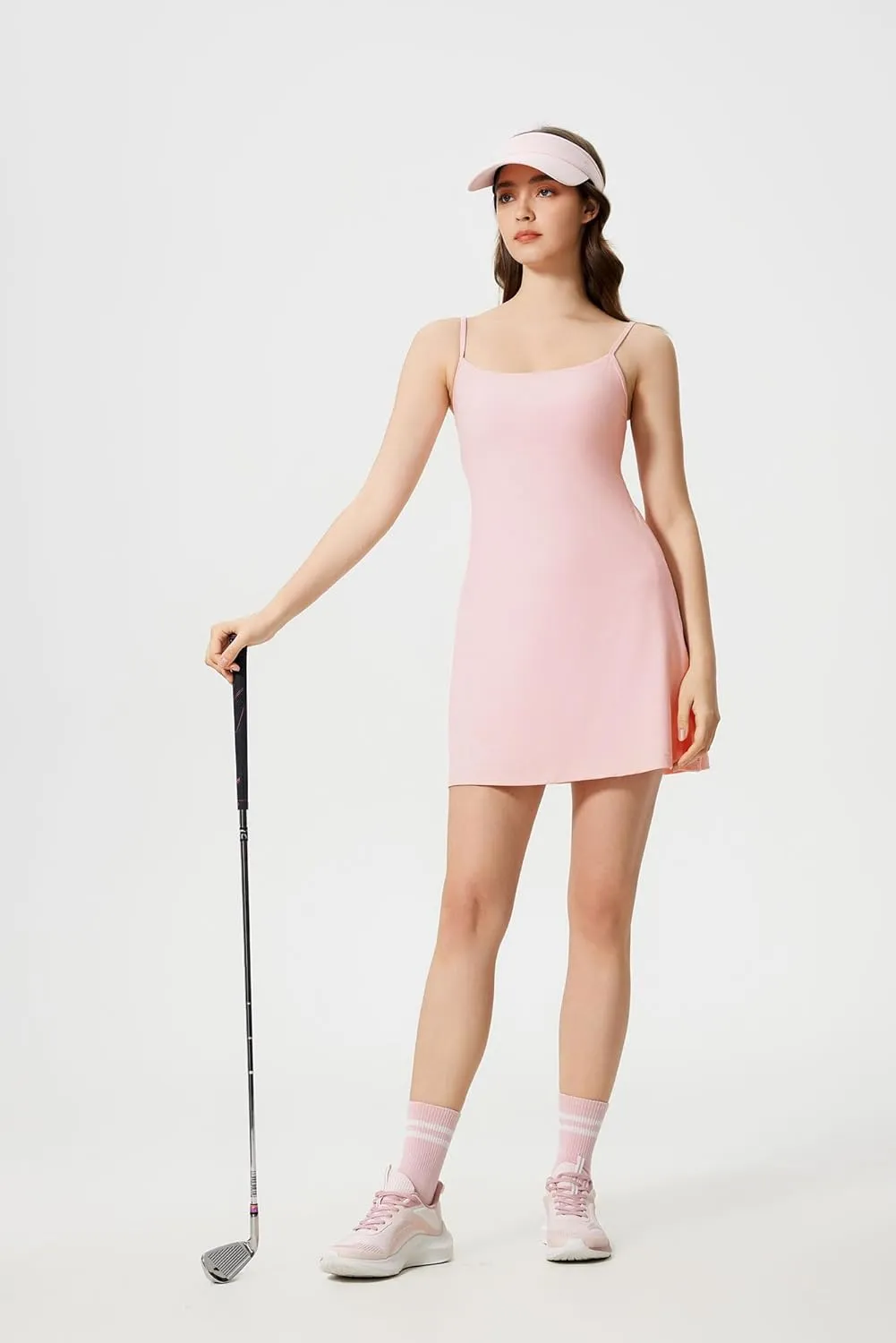 altiland Womens' Cami Strap Tennis Golf Dress with Built in Bra & Shorts, Quick Dry Athletic Workout Dress