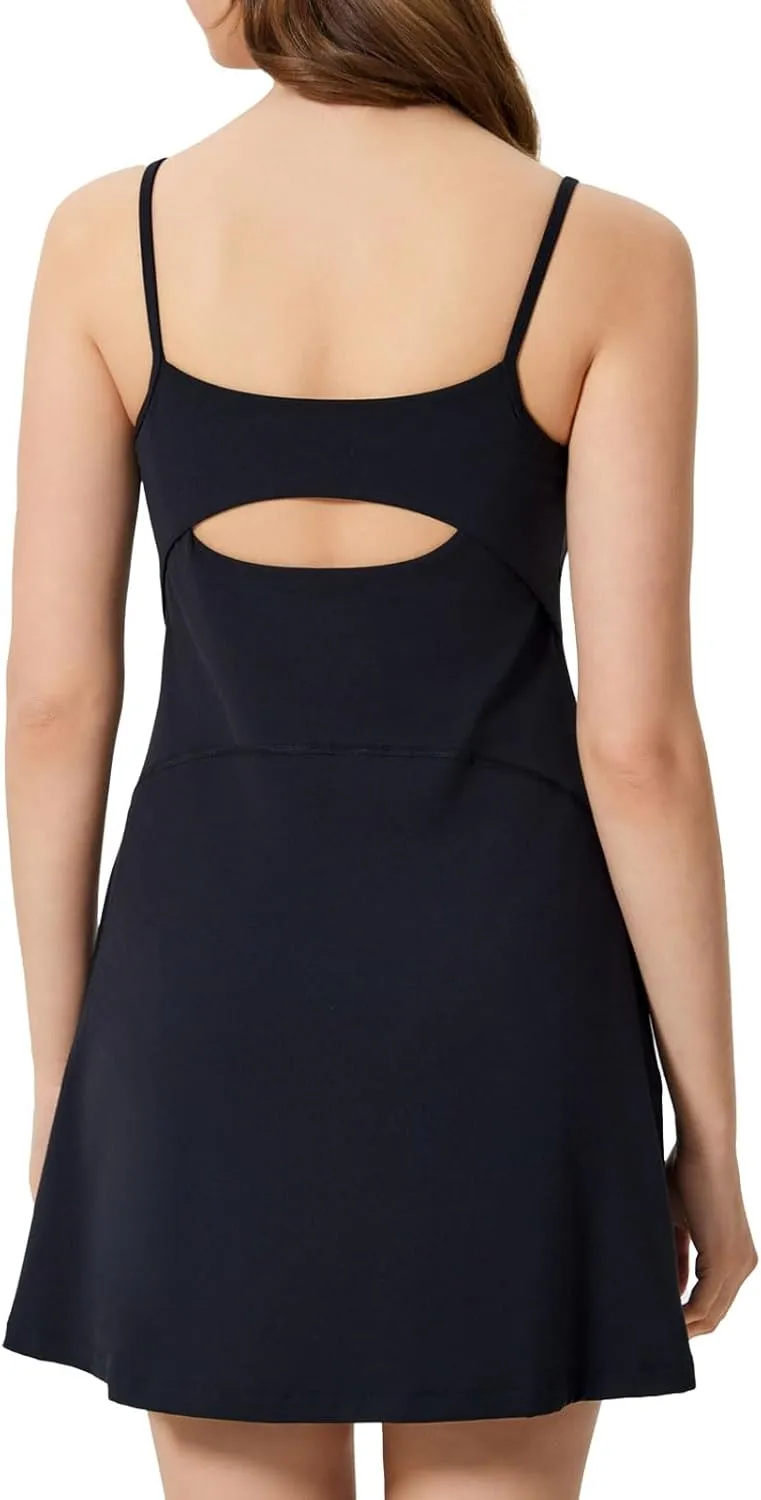 altiland Womens' Cami Strap Tennis Golf Dress with Built in Bra & Shorts, Quick Dry Athletic Workout Dress