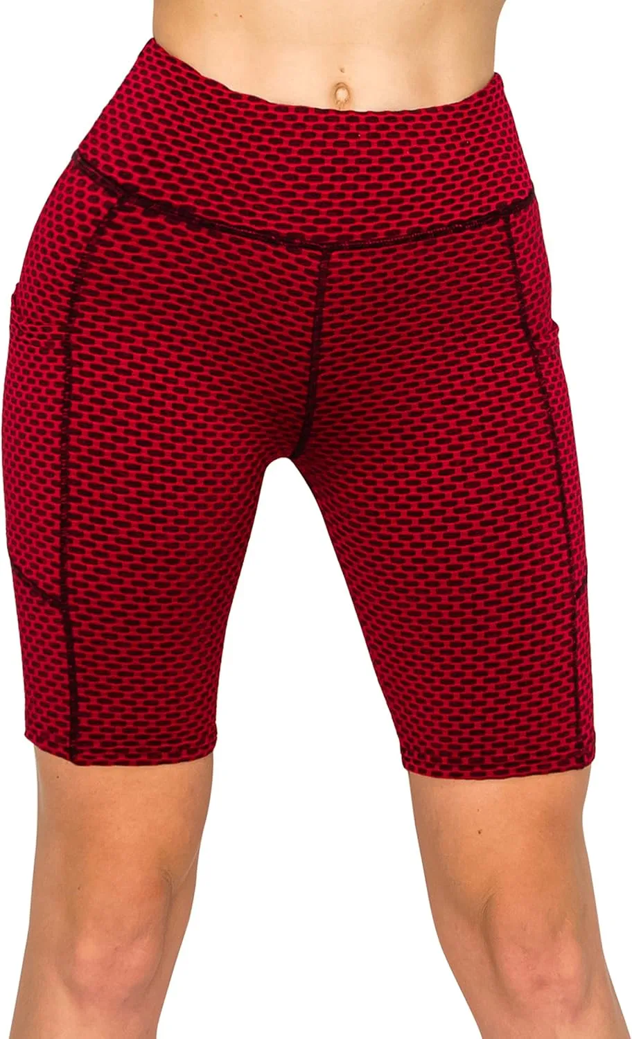 ALWAYS Women's Honeycomb Compression Shorts - High Waist Slimming Butt Lift Textured Workout Shorts