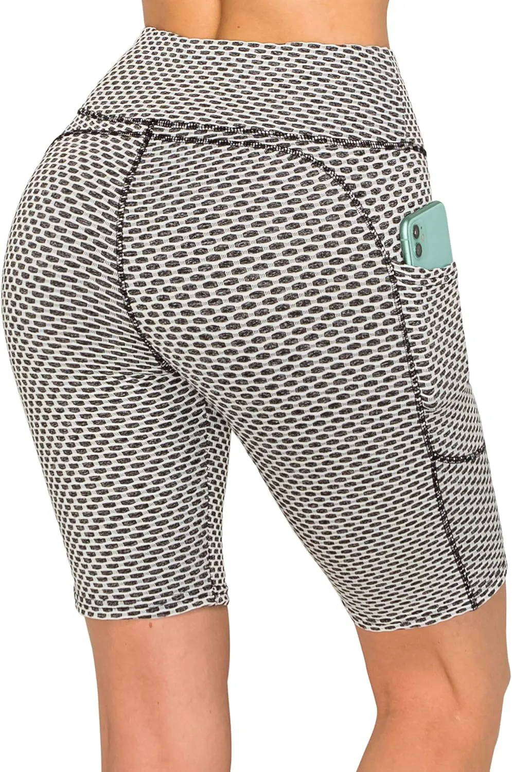 ALWAYS Women's Honeycomb Compression Shorts - High Waist Slimming Butt Lift Textured Workout Shorts