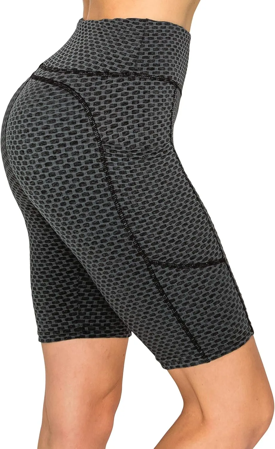 ALWAYS Women's Honeycomb Compression Shorts - High Waist Slimming Butt Lift Textured Workout Shorts