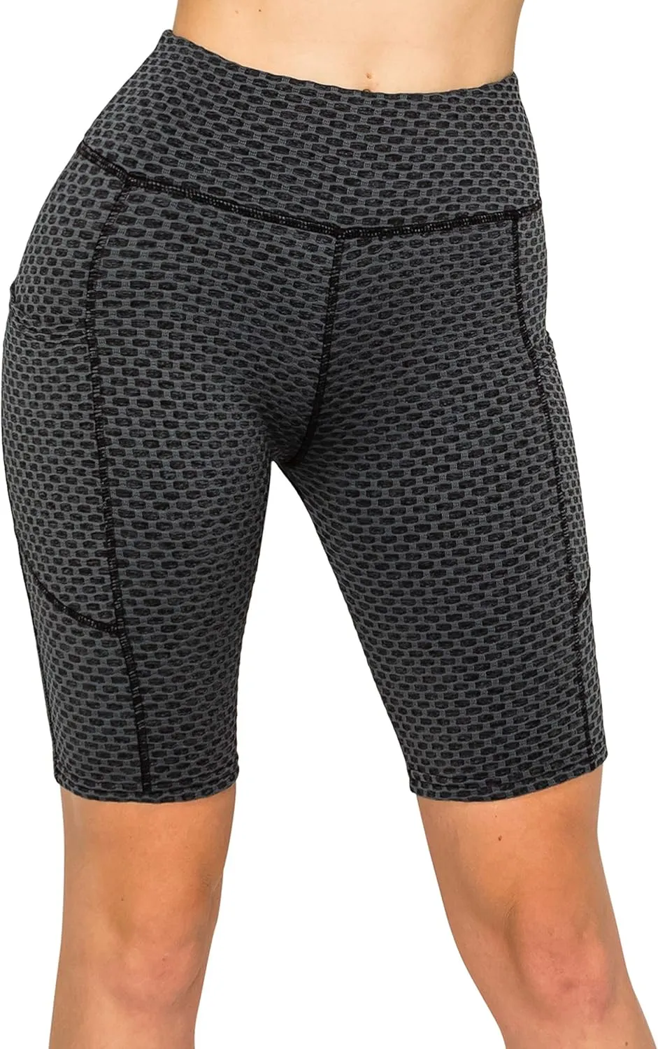 ALWAYS Women's Honeycomb Compression Shorts - High Waist Slimming Butt Lift Textured Workout Shorts