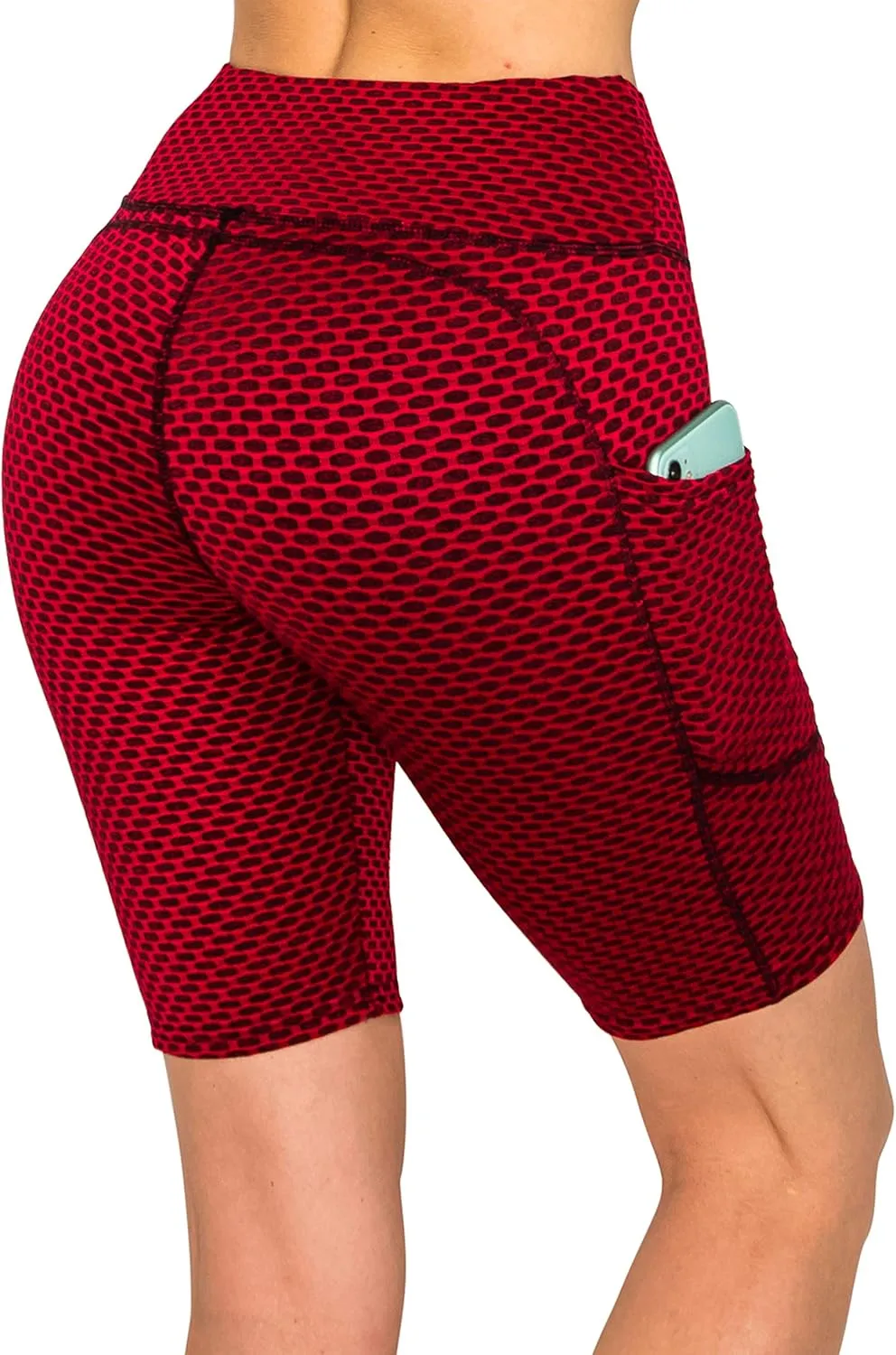 ALWAYS Women's Honeycomb Compression Shorts - High Waist Slimming Butt Lift Textured Workout Shorts