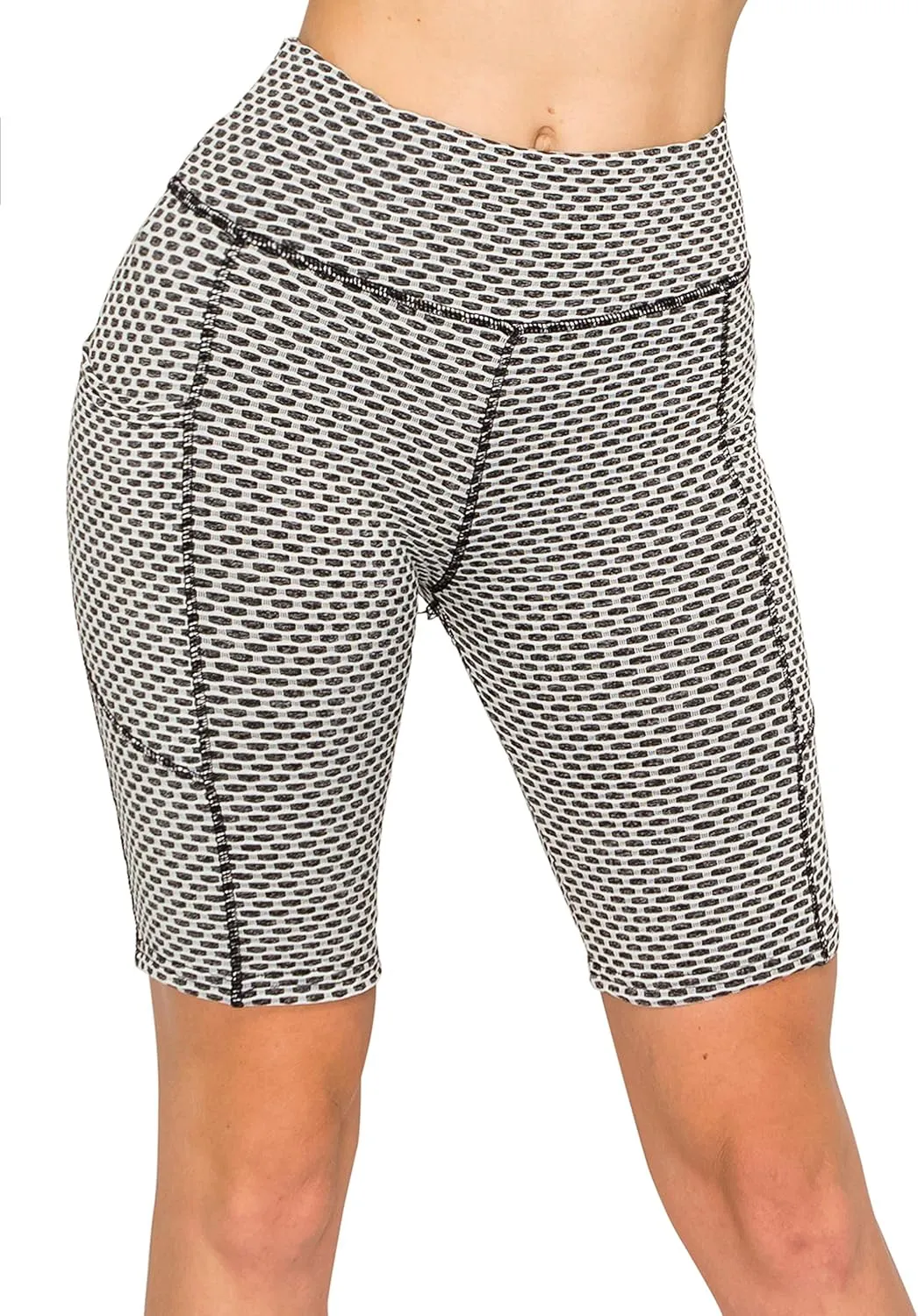 ALWAYS Women's Honeycomb Compression Shorts - High Waist Slimming Butt Lift Textured Workout Shorts