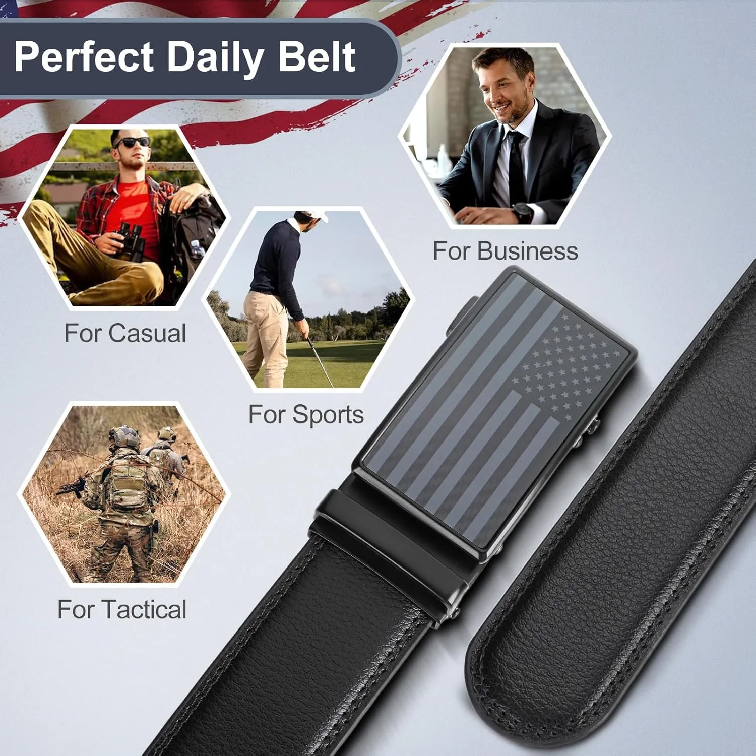 American Flag Belt for Men Black Nylon Ratchet Belts 4th of July Patriotic Decorations