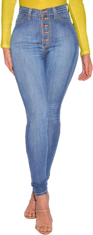 Andongnywell Women's Classic High Waist Denim Skinny Jeans Pull-On Stretch Jeans Slim Fit Pencil Pants (Light Blue,Small)