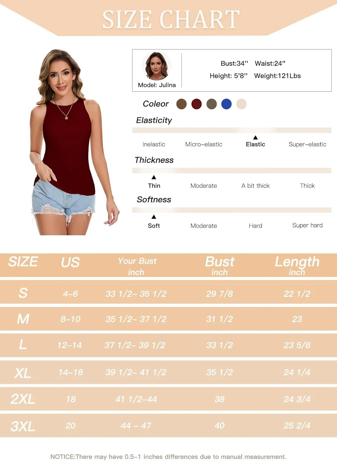 ANYFITTING Built in Bra Tank Tops for Women Sleeveless High Neck Fitted Shirts Summer Spring Basic Undershirts