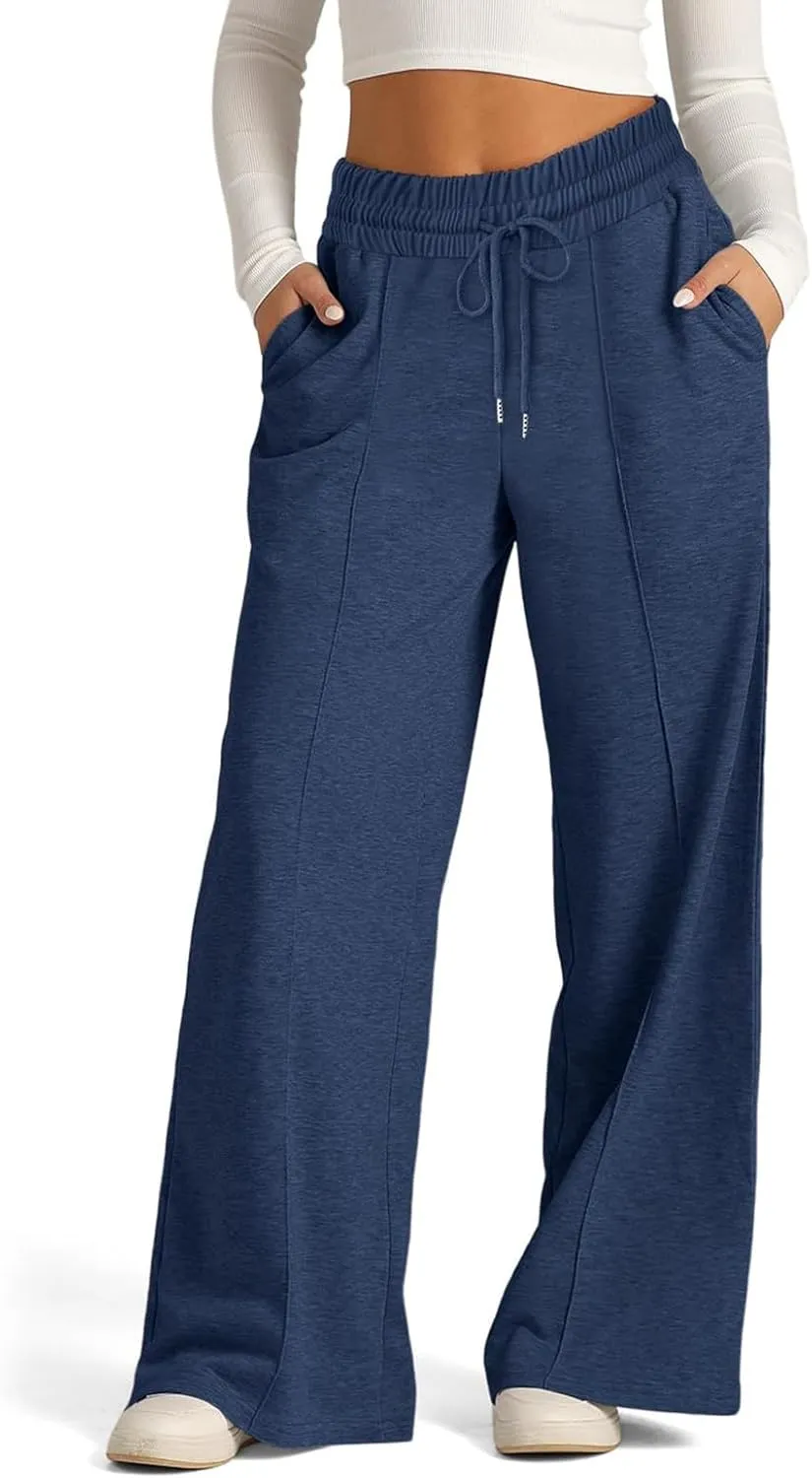 Baggy Wide Leg Sweatpants for Women Casual High Waisted Lounge Pants with Pockets Trendy Y2k Lightweight Joggers Pant