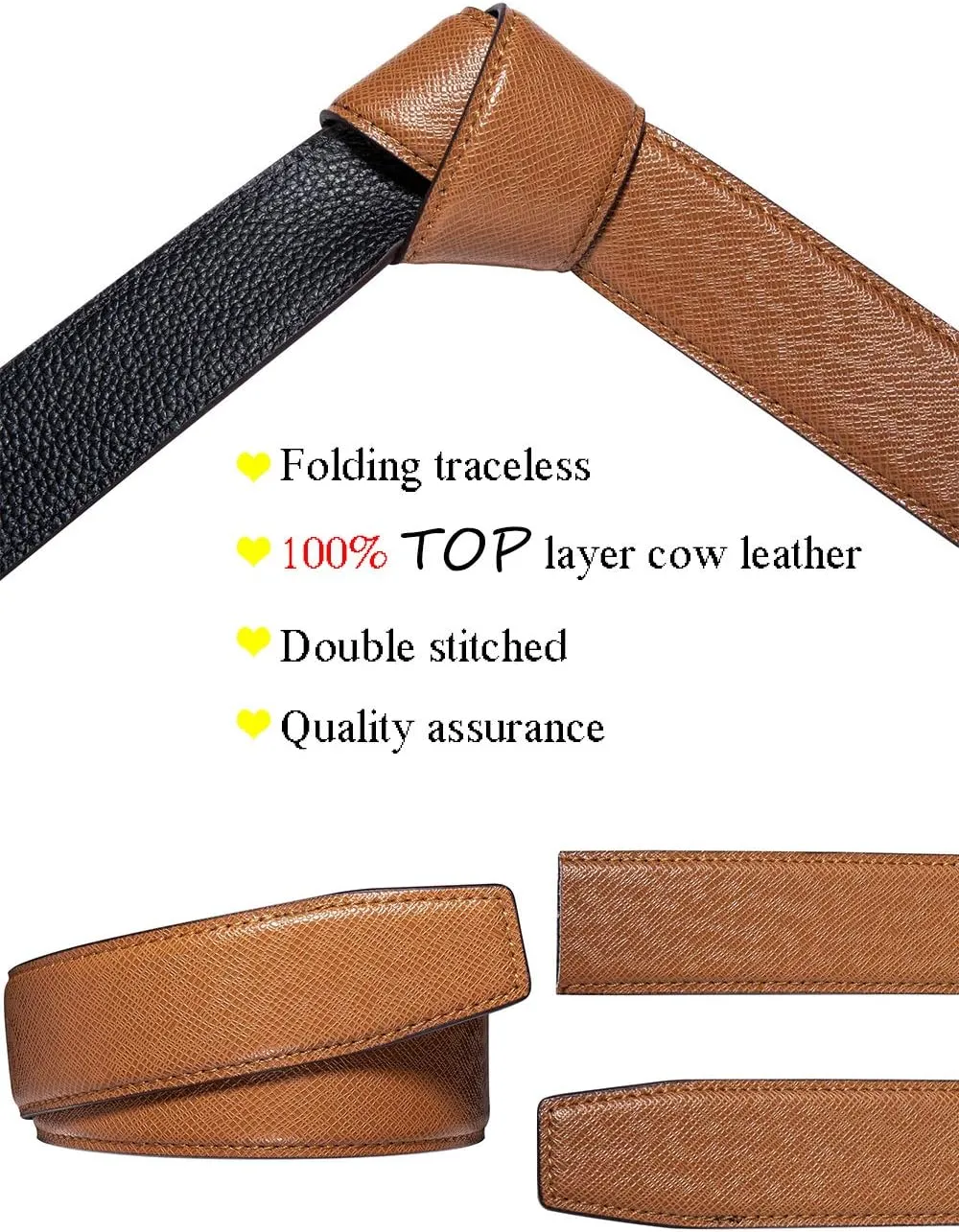 Barry.Wang Ratchet Belts Set for Men 3 Buckles Genuine Leather Slide Strap Replacement 35mm Automatic Click Gift Box