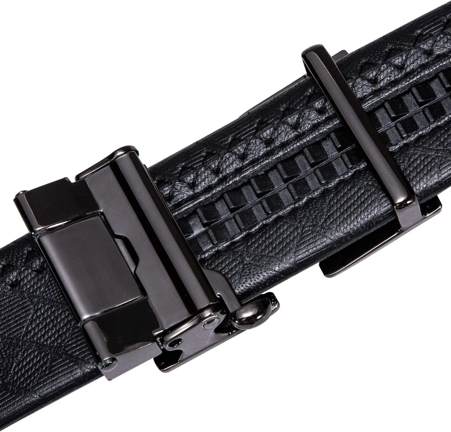 Barry.Wang Ratchet Belts Set for Men 3 Buckles Genuine Leather Slide Strap Replacement 35mm Automatic Click Gift Box