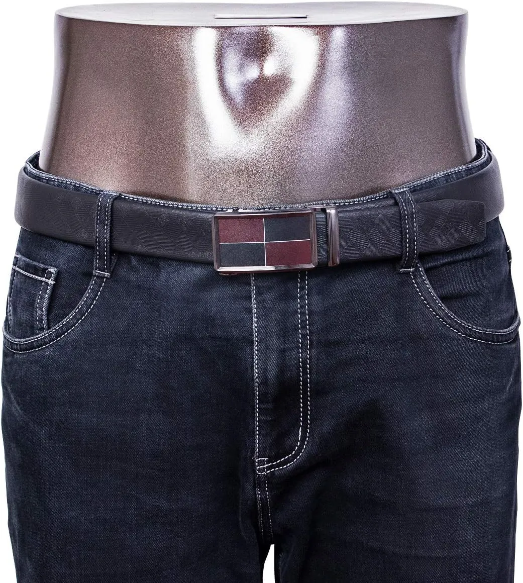 Barry.Wang Ratchet Belts Set for Men 3 Buckles Genuine Leather Slide Strap Replacement 35mm Automatic Click Gift Box