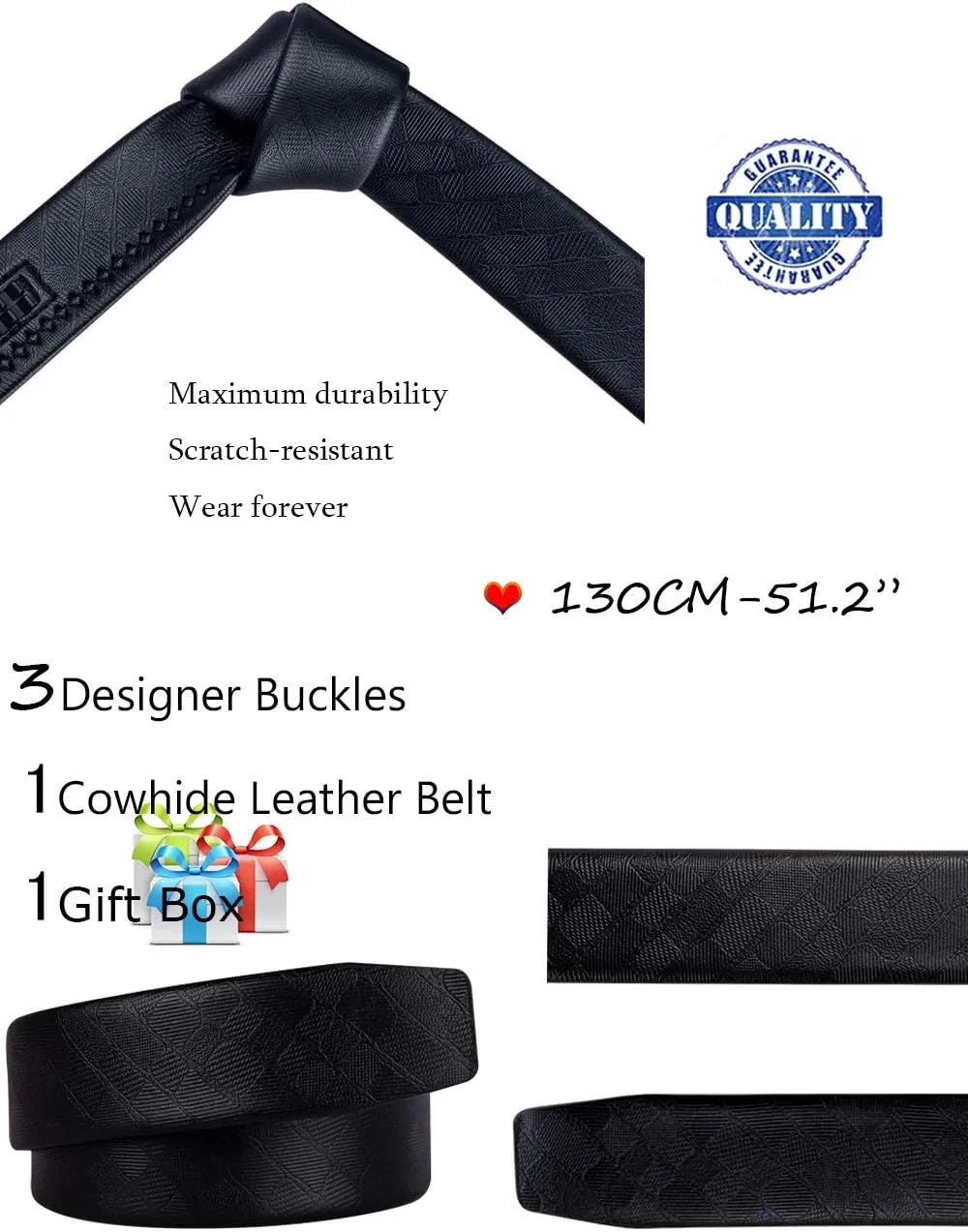 Barry.Wang Ratchet Belts Set for Men 3 Buckles Genuine Leather Slide Strap Replacement 35mm Automatic Click Gift Box
