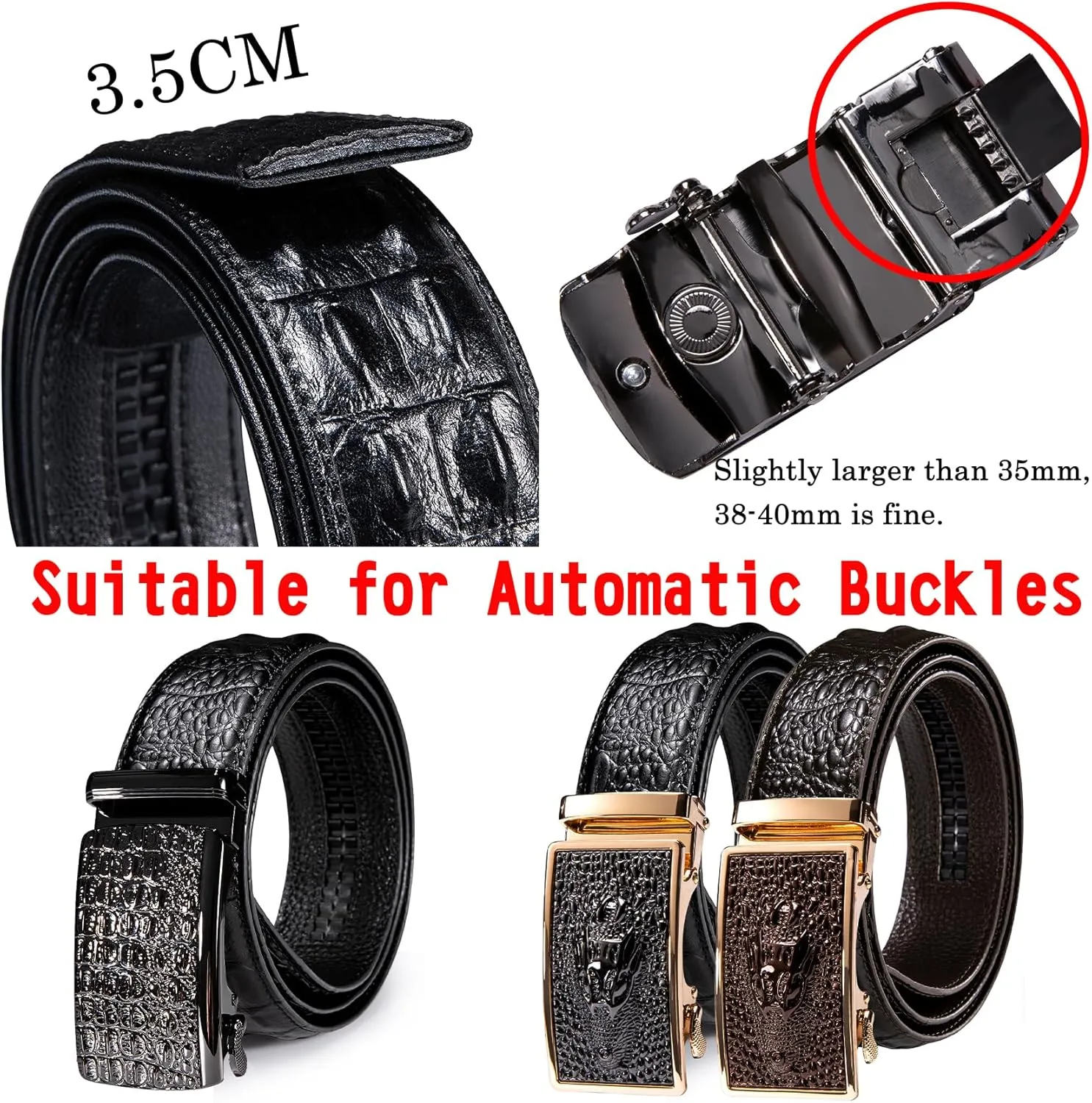 Barry.Wang Ratchet Belts Set for Men 3 Buckles Genuine Leather Slide Strap Replacement 35mm Automatic Click Gift Box