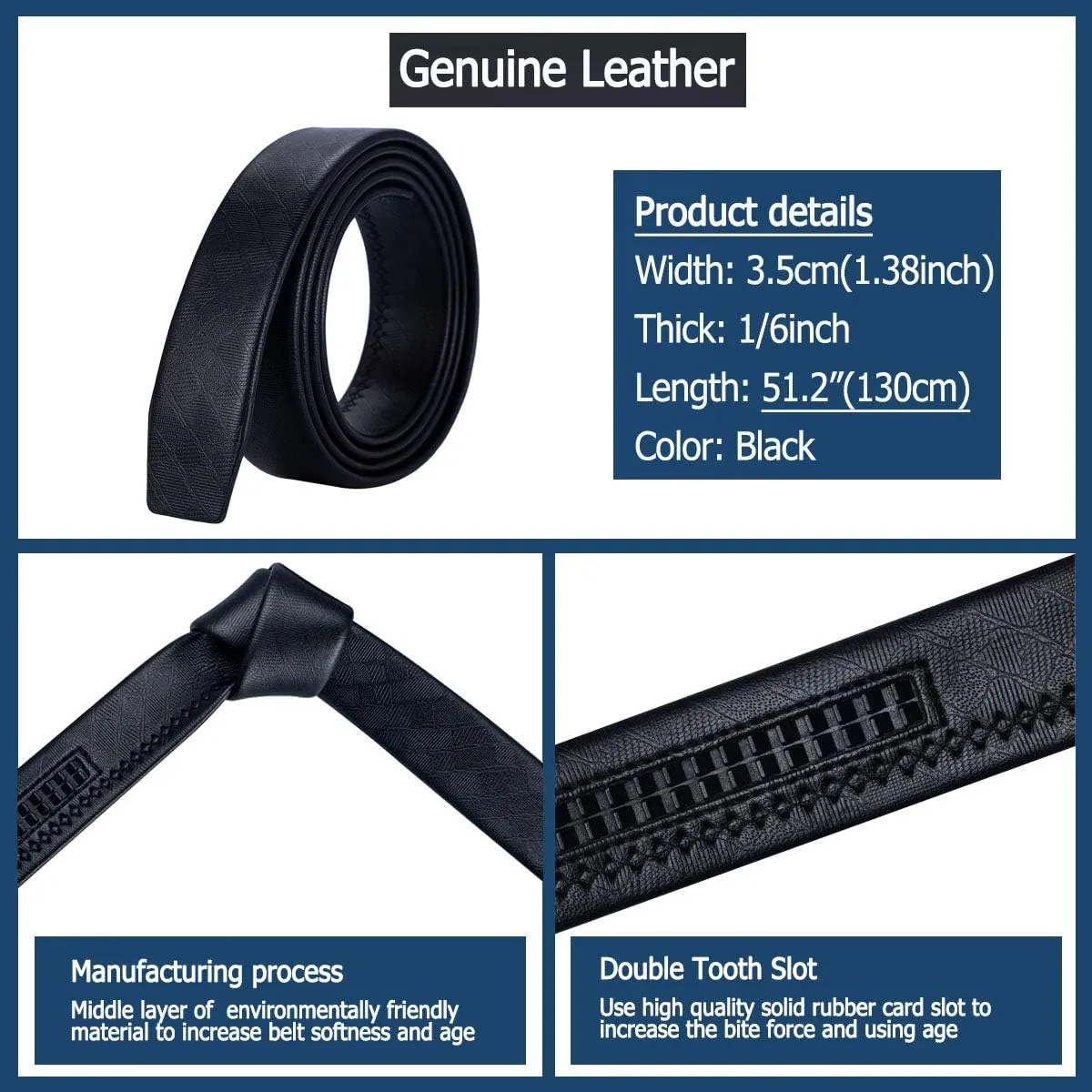 Barry.Wang Ratchet Belts Set for Men 3 Buckles Genuine Leather Slide Strap Replacement 35mm Automatic Click Gift Box