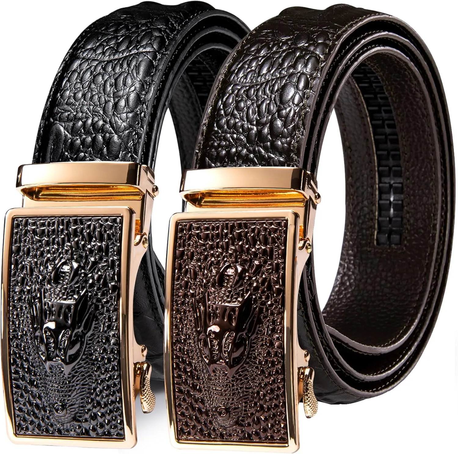Barry.Wang Ratchet Belts Set for Men 3 Buckles Genuine Leather Slide Strap Replacement 35mm Automatic Click Gift Box
