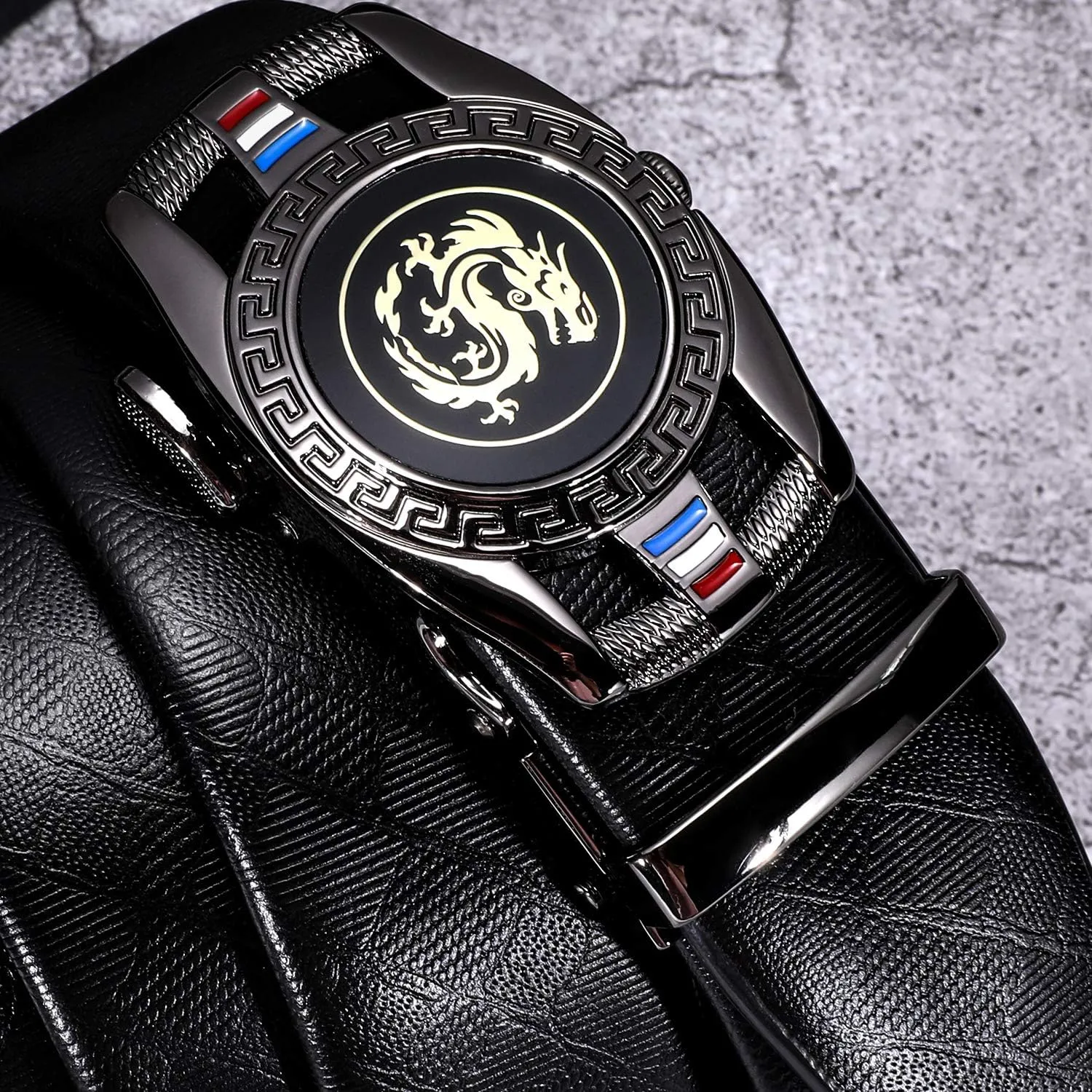 Barry.Wang Ratchet Belts Set for Men 3 Buckles Genuine Leather Slide Strap Replacement 35mm Automatic Click Gift Box