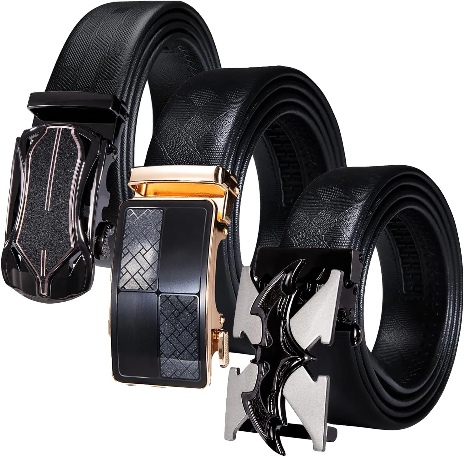 Barry.Wang Ratchet Belts Set for Men 3 Buckles Genuine Leather Slide Strap Replacement 35mm Automatic Click Gift Box