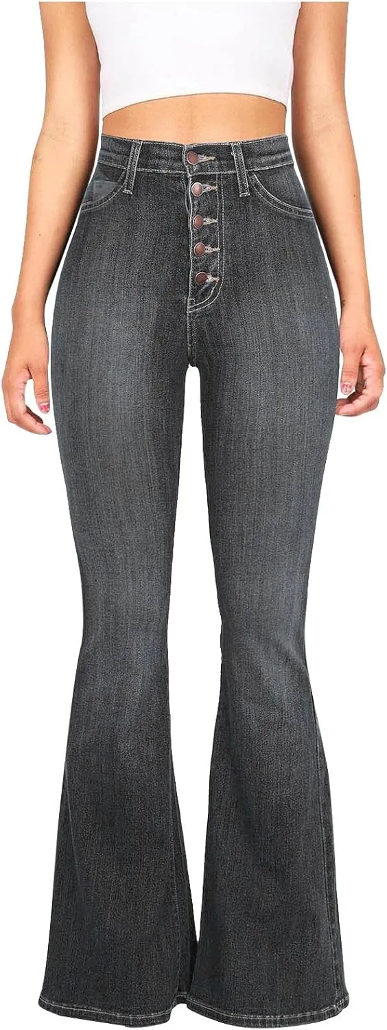 Bell Bottom Jeans for Women High Waisted Skinny Denim Pants Fashion Boyfriend Jeans Slim Fit Long Pants with Pockets