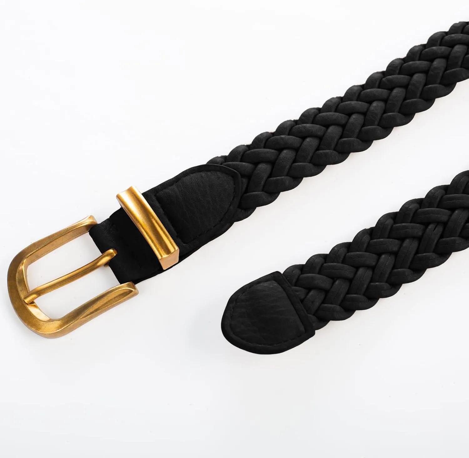 Belle Poque Womens Leather Braided Belts For Jeans Dresses Pants 1.2 Inch Wide Elastic Waist Woven Belt with Gold Buckle