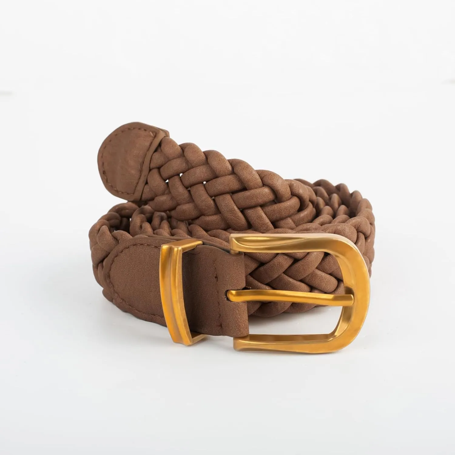 Belle Poque Womens Leather Braided Belts For Jeans Dresses Pants 1.2 Inch Wide Elastic Waist Woven Belt with Gold Buckle