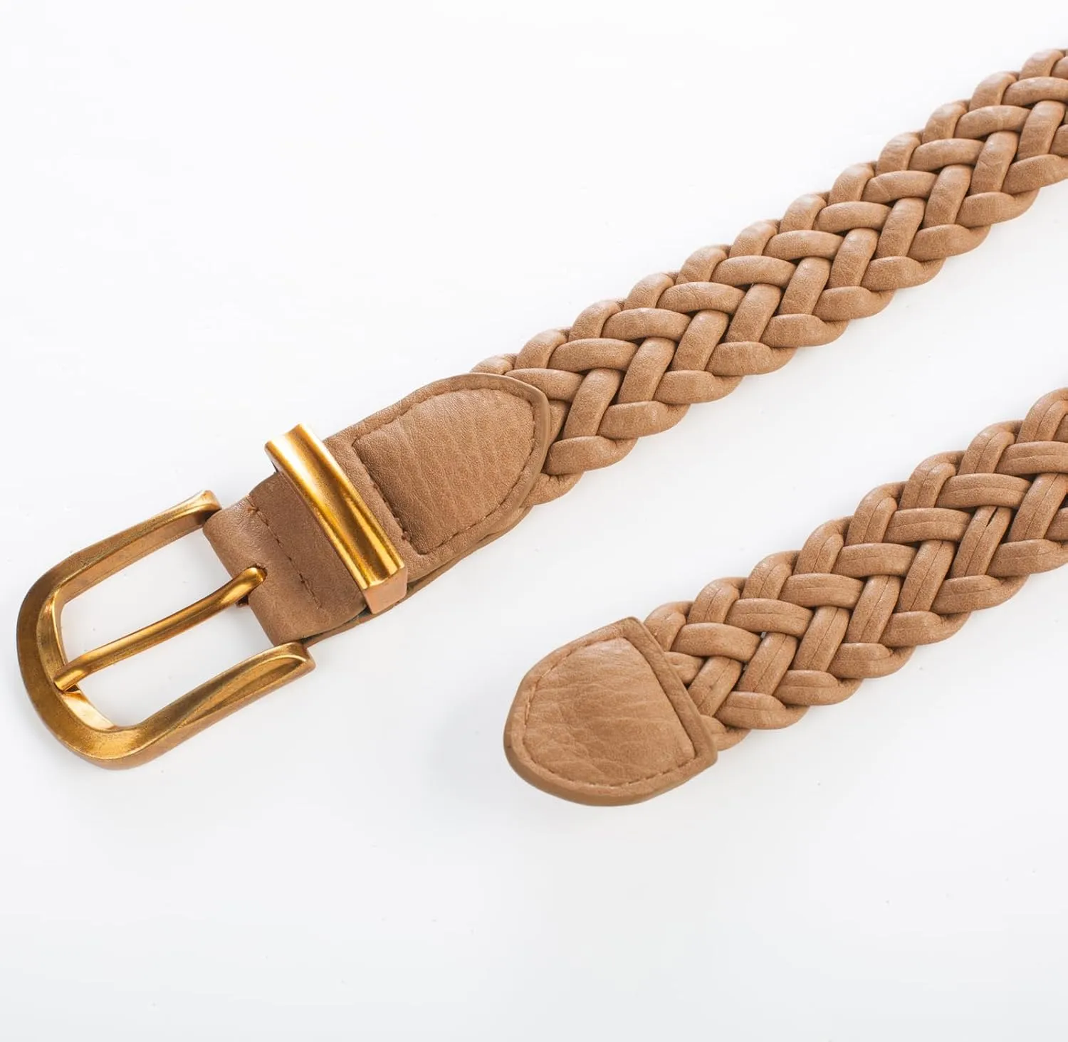 Belle Poque Womens Leather Braided Belts For Jeans Dresses Pants 1.2 Inch Wide Elastic Waist Woven Belt with Gold Buckle