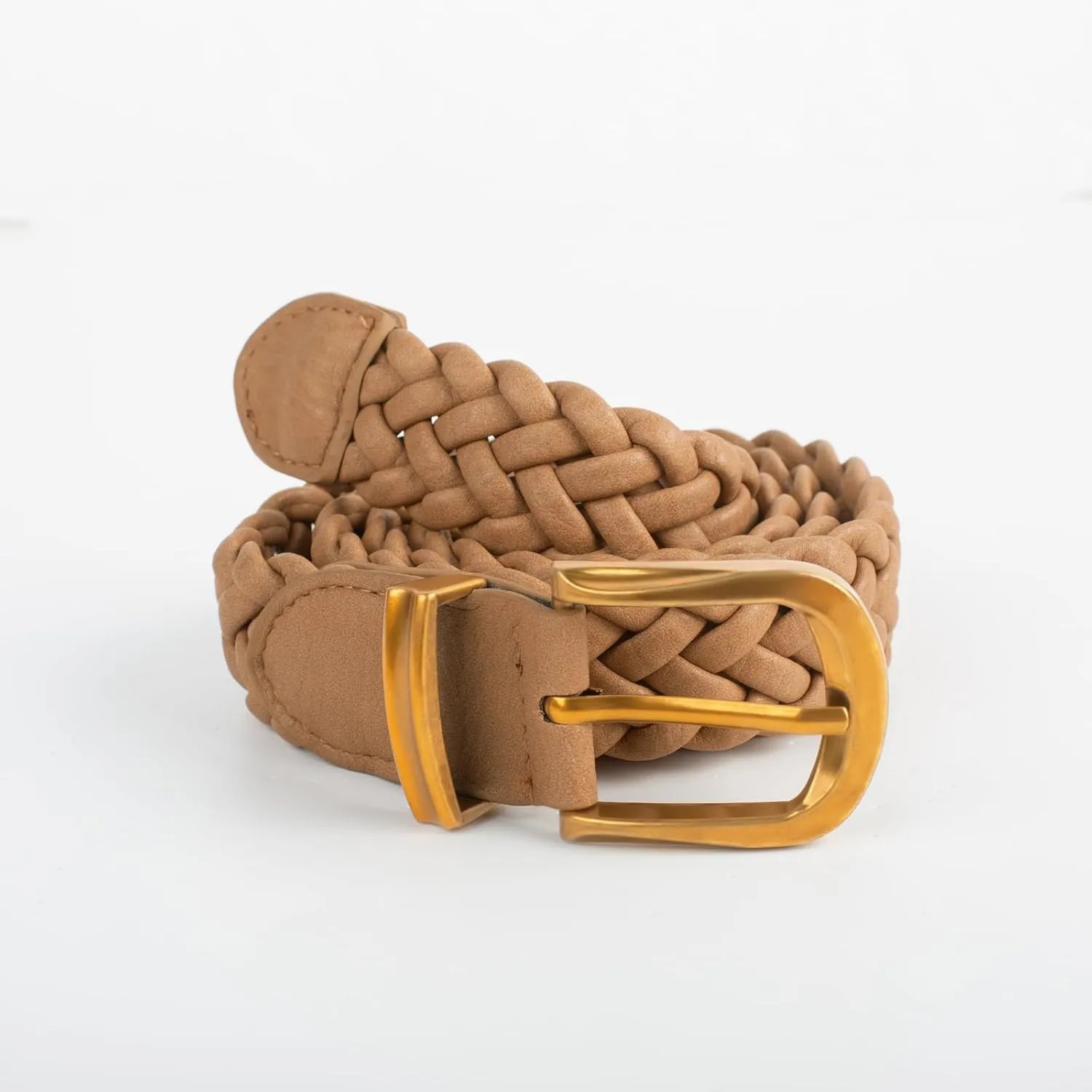 Belle Poque Womens Leather Braided Belts For Jeans Dresses Pants 1.2 Inch Wide Elastic Waist Woven Belt with Gold Buckle