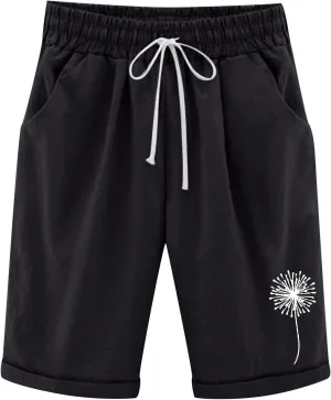 Bermuda Shorts for Women Long Cotton Casual Summer Knee Length Pull On Lounge Walking Exercise Shorts