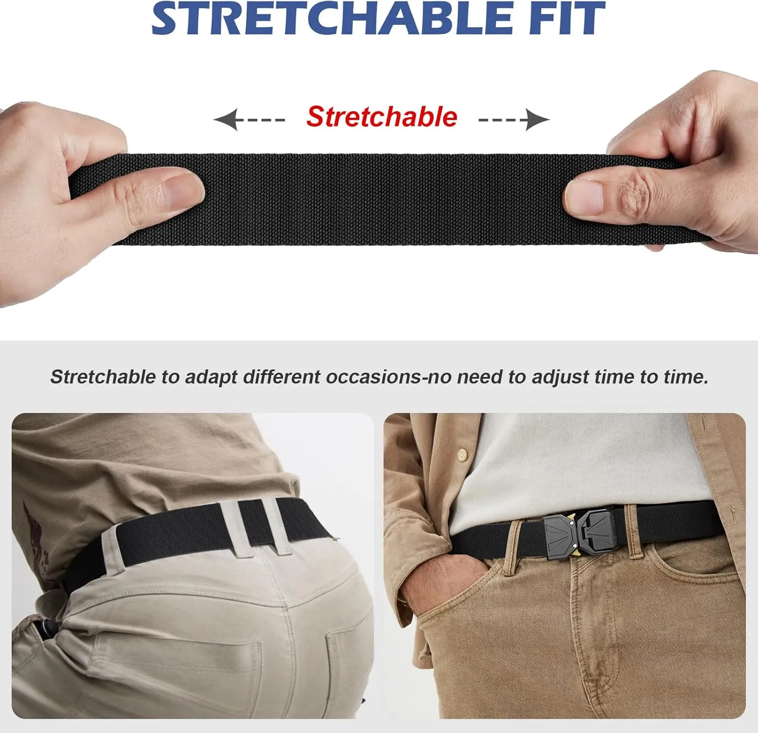 BESTKEE Belt for Men - Tactical Belt Stretch Nylon Work Web Belts Ideal for Gift