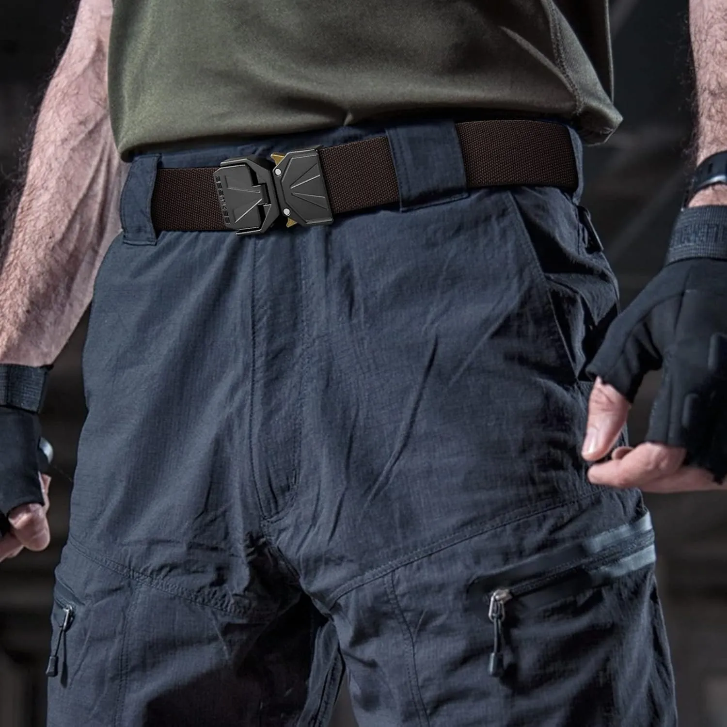 BESTKEE Belt for Men - Tactical Belt Stretch Nylon Work Web Belts Ideal for Gift