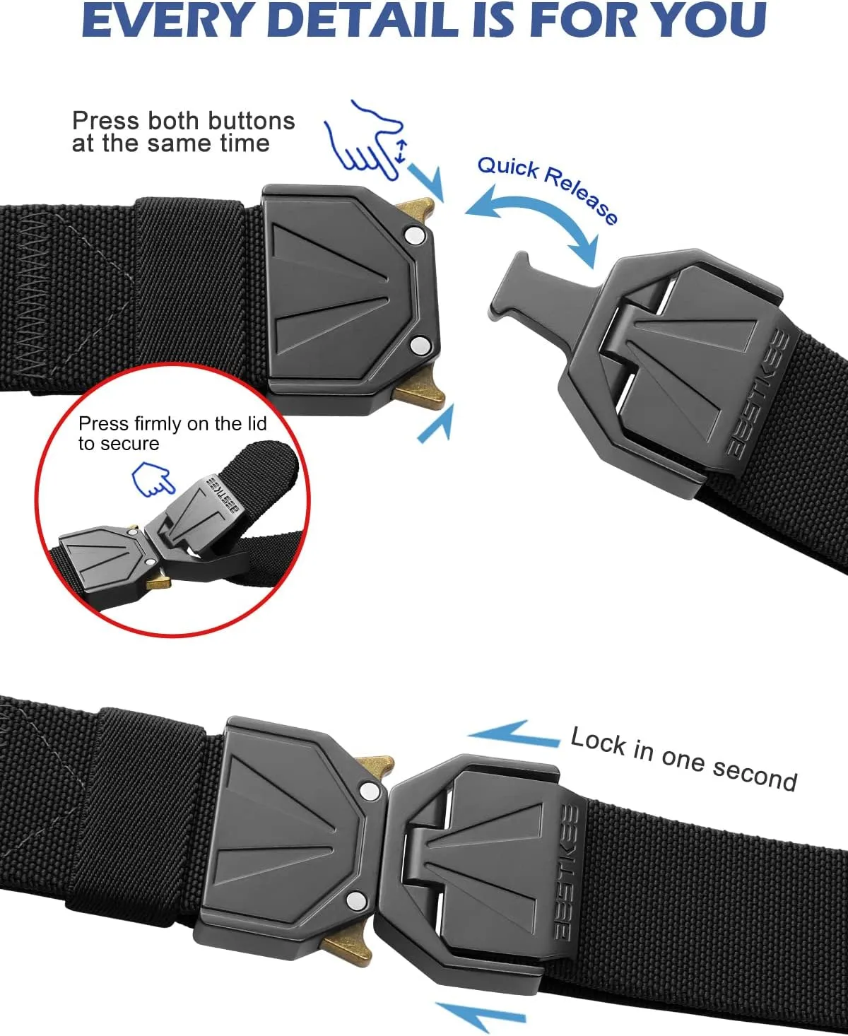 BESTKEE Belt for Men - Tactical Belt Stretch Nylon Work Web Belts Ideal for Gift