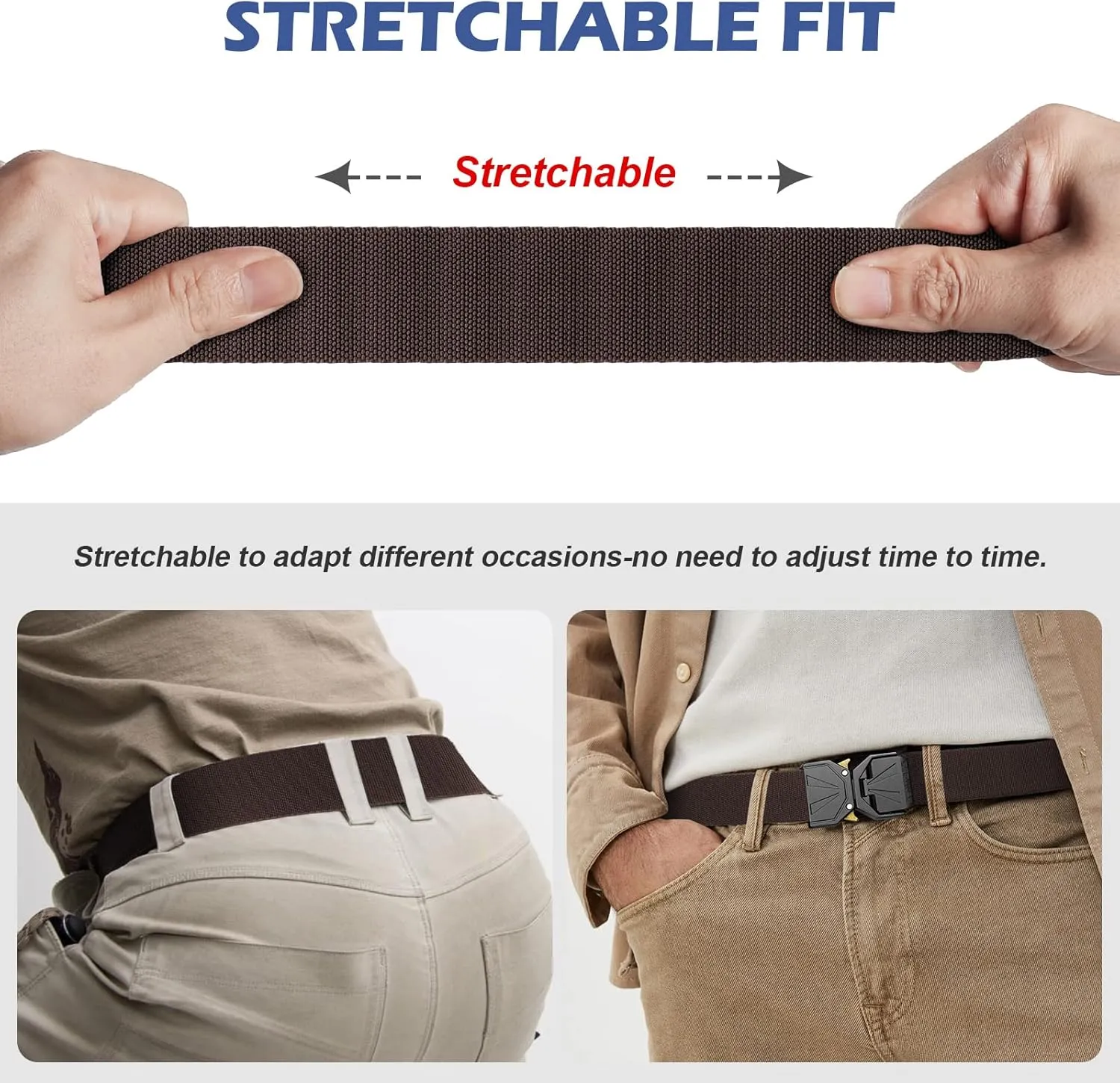 BESTKEE Belt for Men - Tactical Belt Stretch Nylon Work Web Belts Ideal for Gift