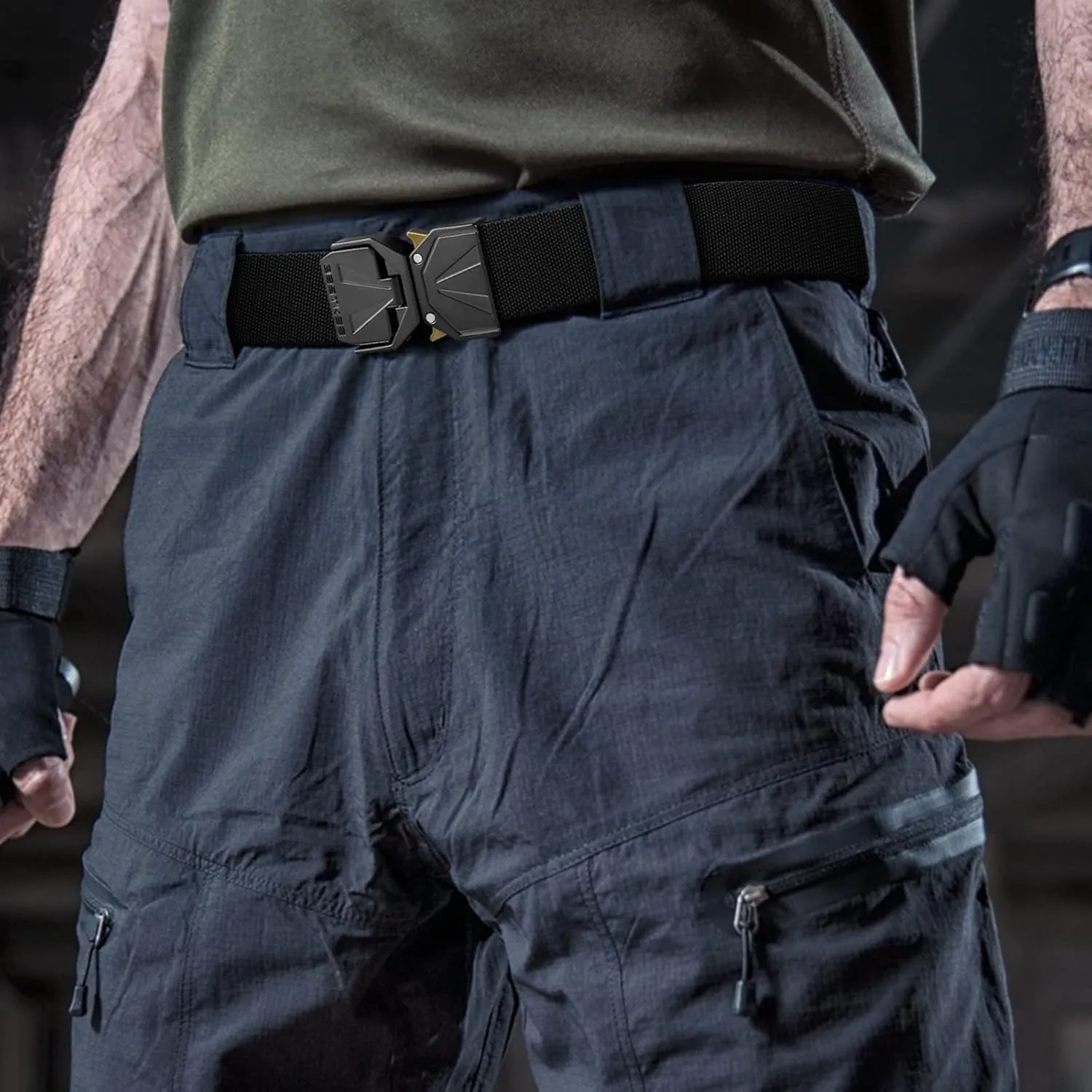 BESTKEE Belt for Men - Tactical Belt Stretch Nylon Work Web Belts Ideal for Gift