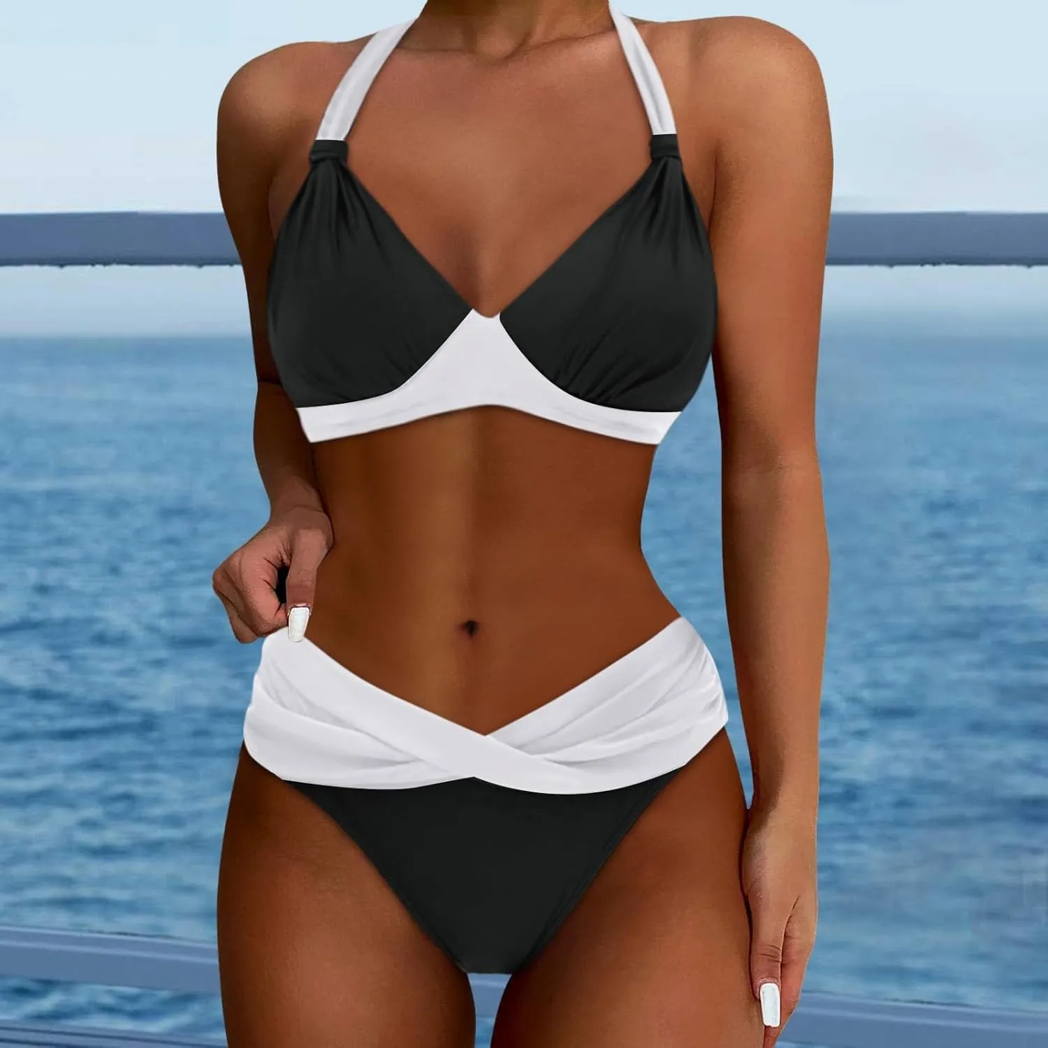 Bikini Sets for Women Push up Wrap Swim Suits Two Piece Bathing Suits Tummy Control Bathing Suit Halter Swimsuit