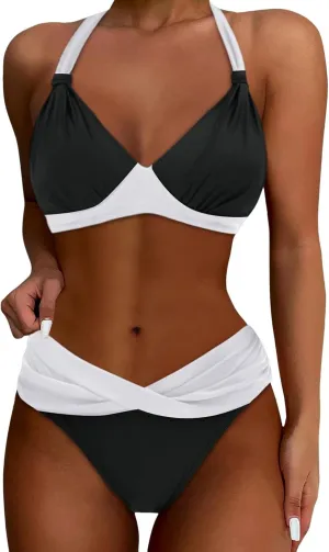 Bikini Sets for Women Push up Wrap Swim Suits Two Piece Bathing Suits Tummy Control Bathing Suit Halter Swimsuit