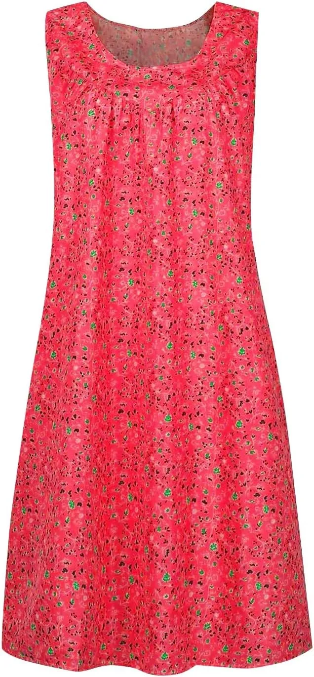 Boho Dress Summer Tank Top Dress Plus Size Sundresses Sleeveless Pleated Short Dress Beach Floral Dress with Pockets