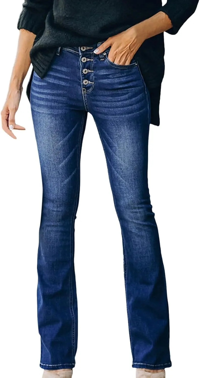 Bootcut Jeans For Women High Waisted Stretch Bell Bottom Casual Jeans Trousers Flare Wide Leg Trendy Denim Pants